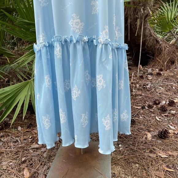 Givenchy 80s Vintage Micropleat Nightgown Blue White Signature Maxi Size S M - Picture 5 of 11